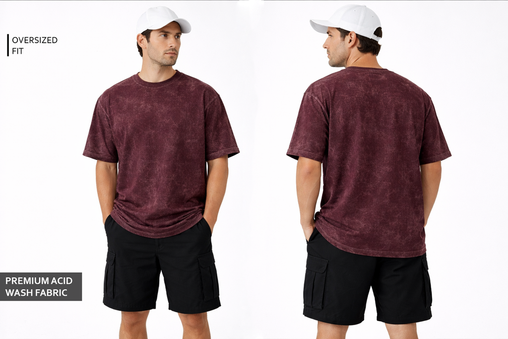 ACID WASH OVERSIZED T - MAROON Gen Zes