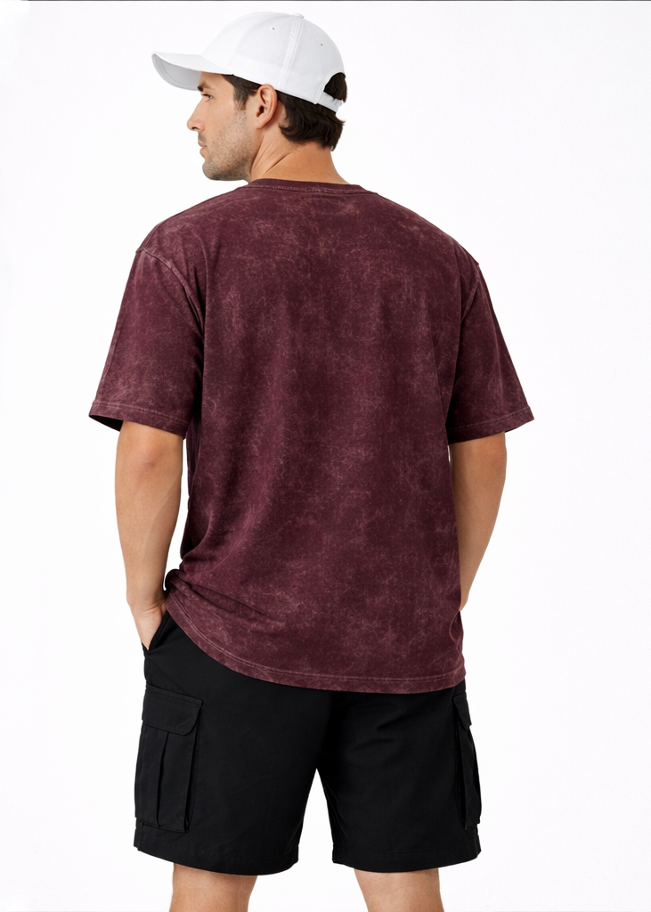 ACID WASH OVERSIZED T - MAROON