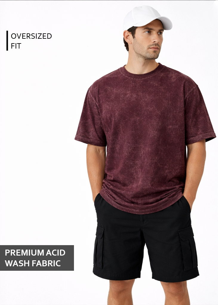 ACID WASH OVERSIZED T - MAROON
