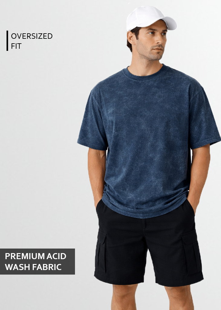 ACID WASH OVERSIZED T - NAVY BLUE