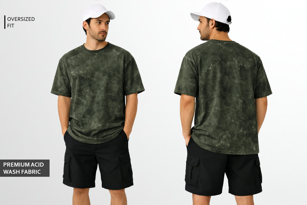 ACID WASH OVERSIZED T - OLIVE GREEN Gen Zes
