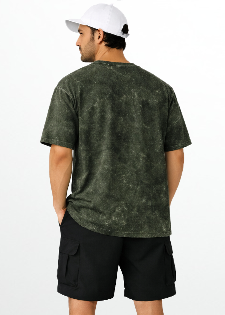 ACID WASH OVERSIZED T - OLIVE GREEN