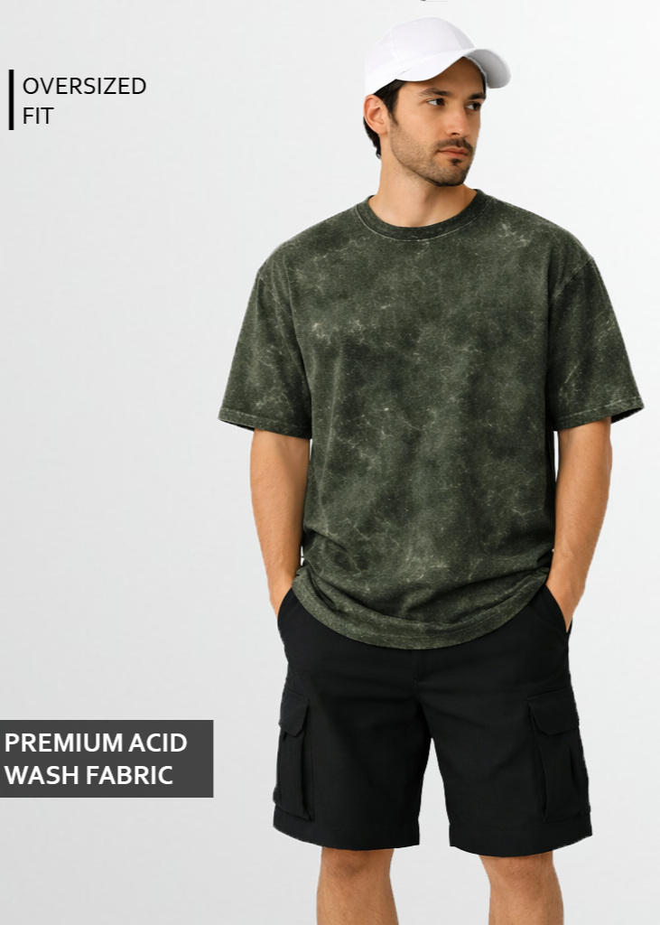 ACID WASH OVERSIZED T - OLIVE GREEN