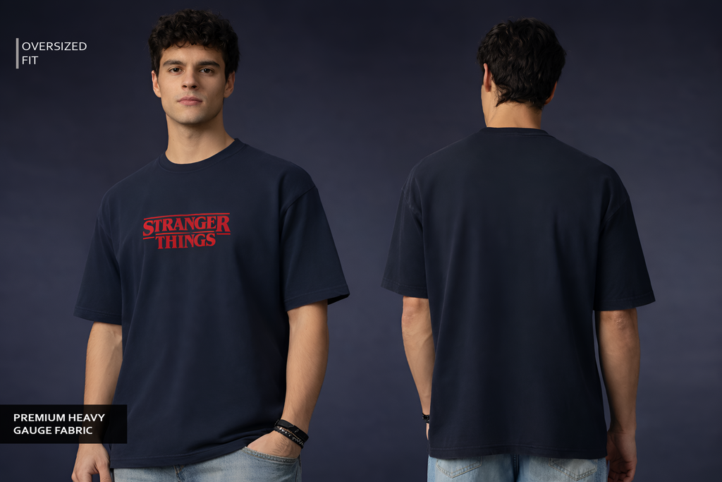 Navy Blue Light Weight Oversized T shirt - STRANGER THINGS Gen Zes